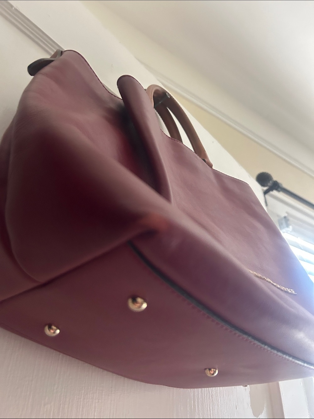 Dooney & Bourke Wine Red Leather Satchel with Tan Handles - Picture 6 of 14